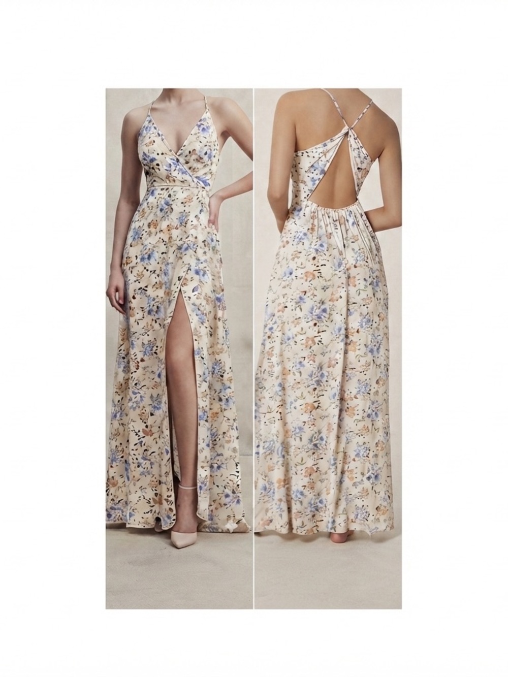 Karismina Floral Backless Cami Maxi Dress Cutout High Slit